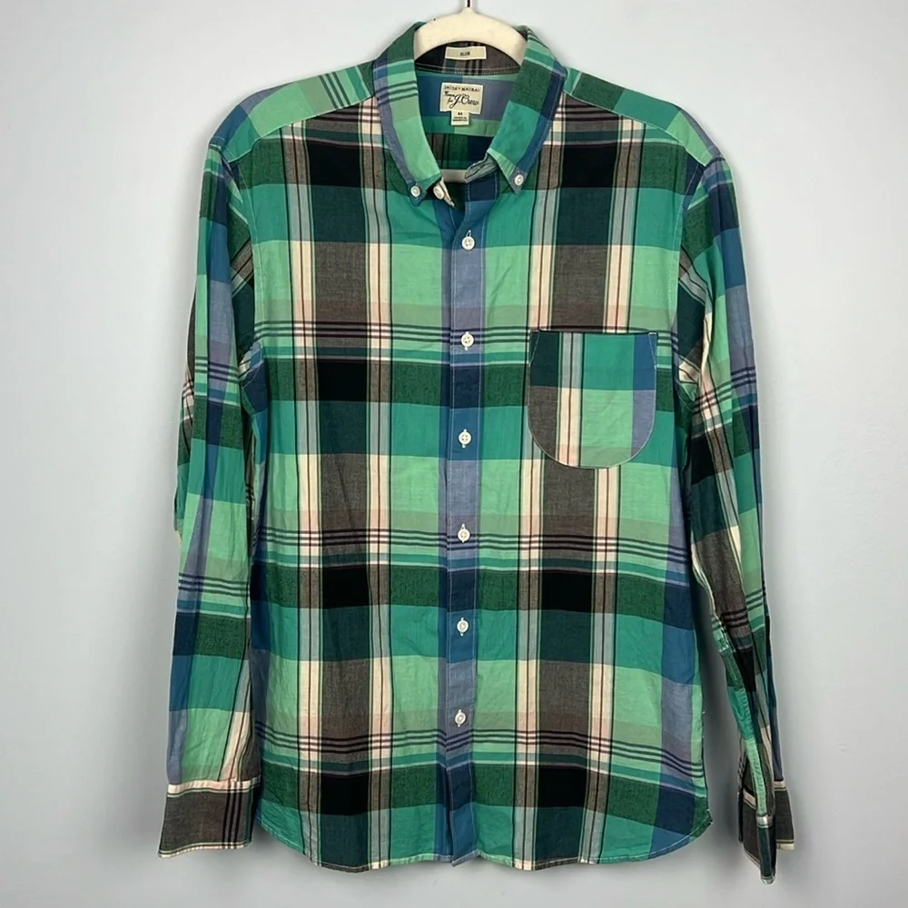 J Crew Indian Madras medium woven slim plaid button down cotton shirt